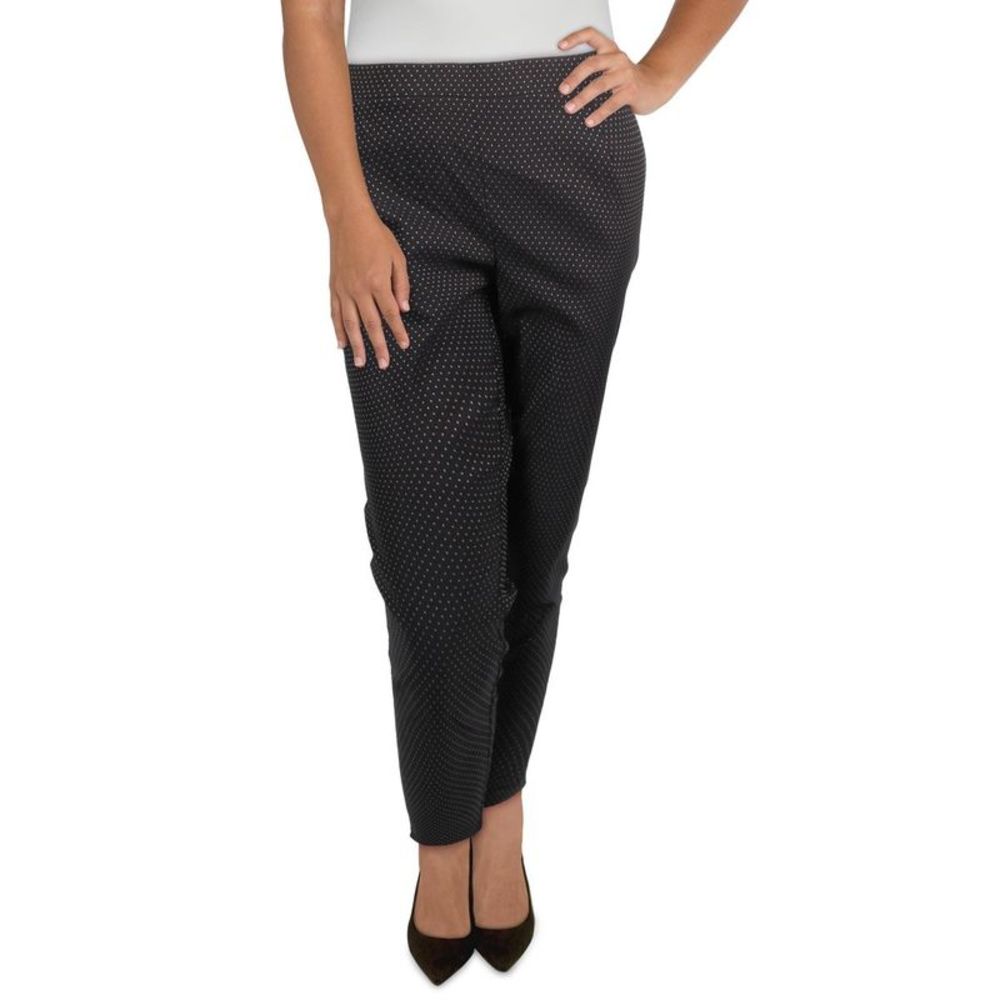 Calvin Klein Womens Black-Ivory Printed High Rise Formal Dress Pants Plus NWT